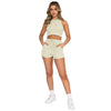 Crewneck Crop Tank with Drawstring Pocket Shorts Lounge Set | BH4003 | Blank House