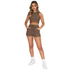 Crewneck Crop Tank with Drawstring Pocket Shorts Lounge Set | BH4003 | Blank House