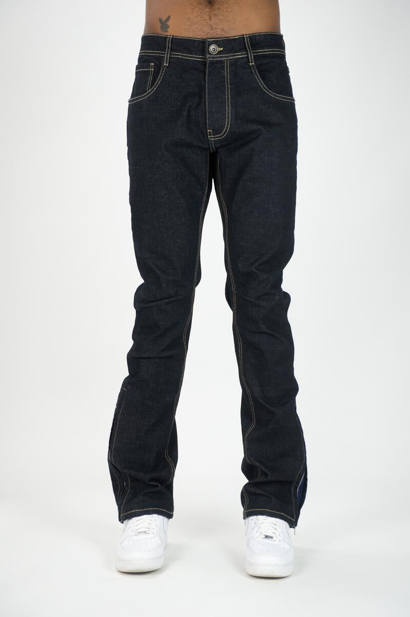 Raw Denim Stacked Pants with Zipper | 100-601 Asapmode Raw Stacked