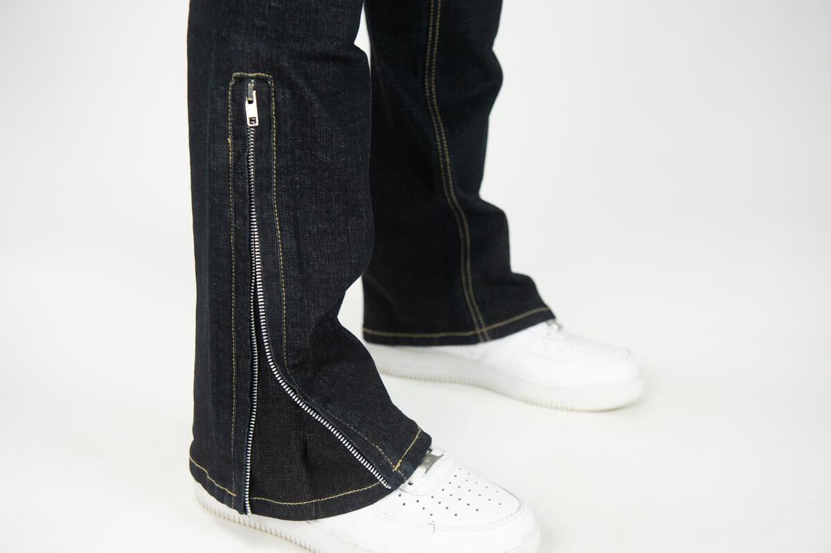 Raw Denim Stacked Pants with Zipper | 100-601