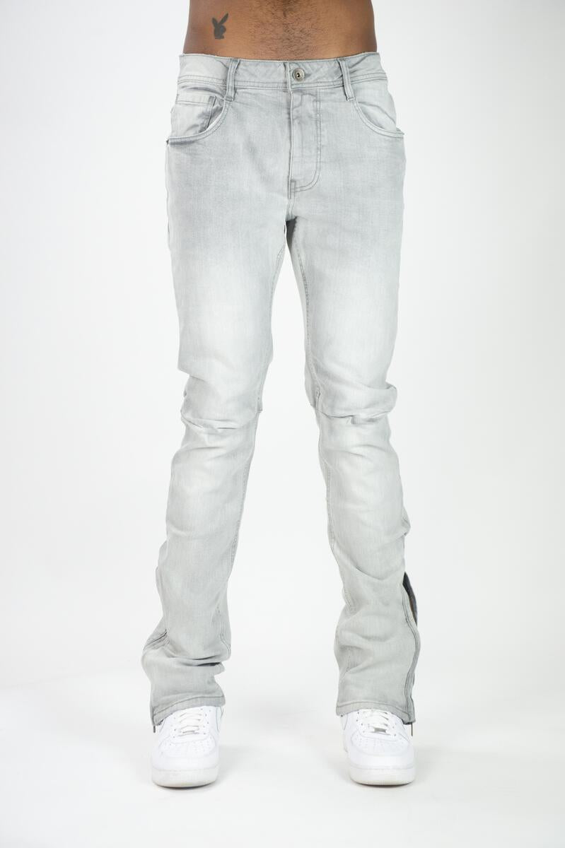 Denim Stacked Pants with Zipper