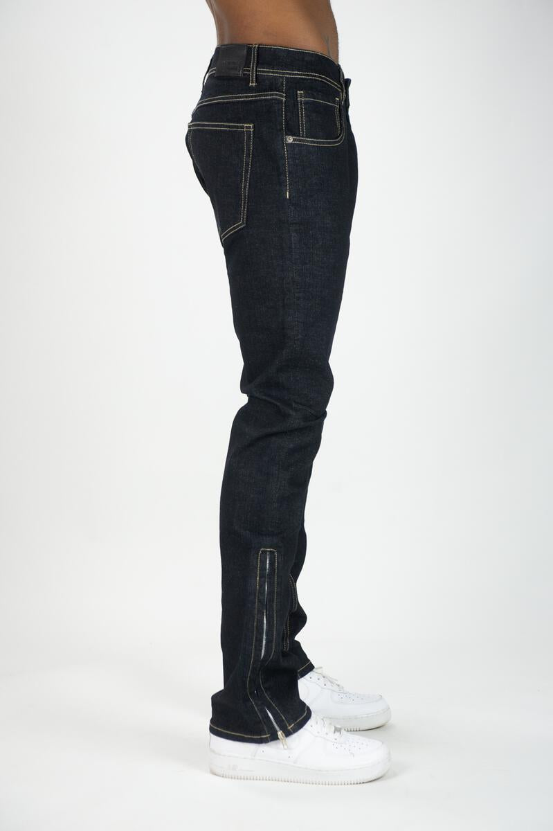 Raw Denim Stacked Pants with Zipper | 100-601