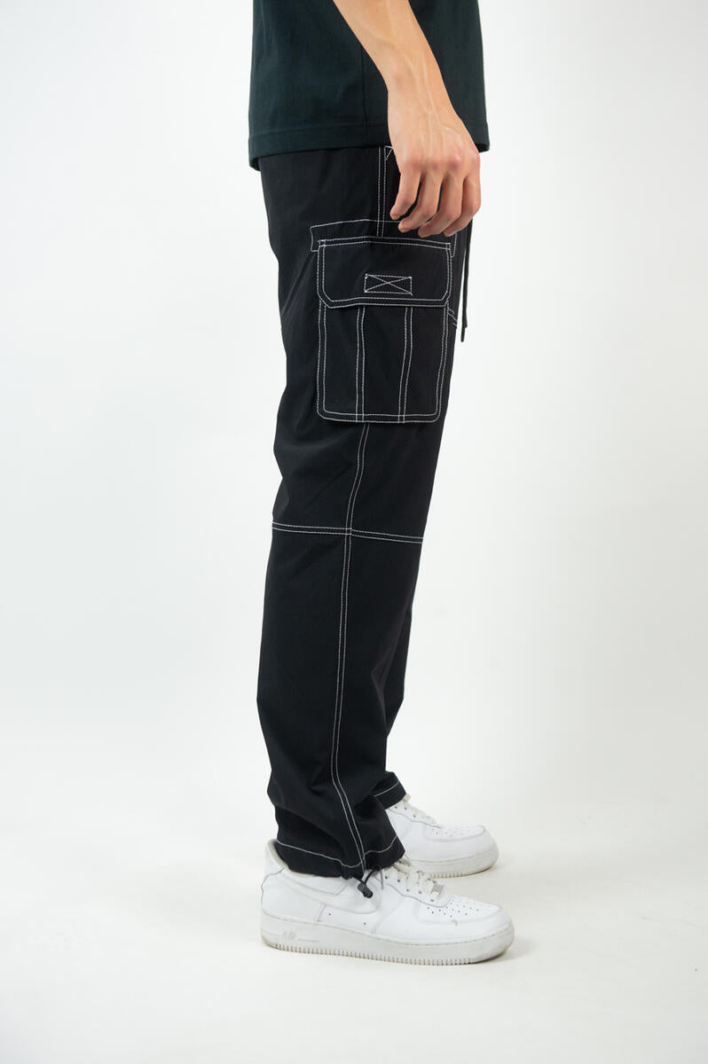 Contrast Stitching Cargo Nylon Pants | 100-420