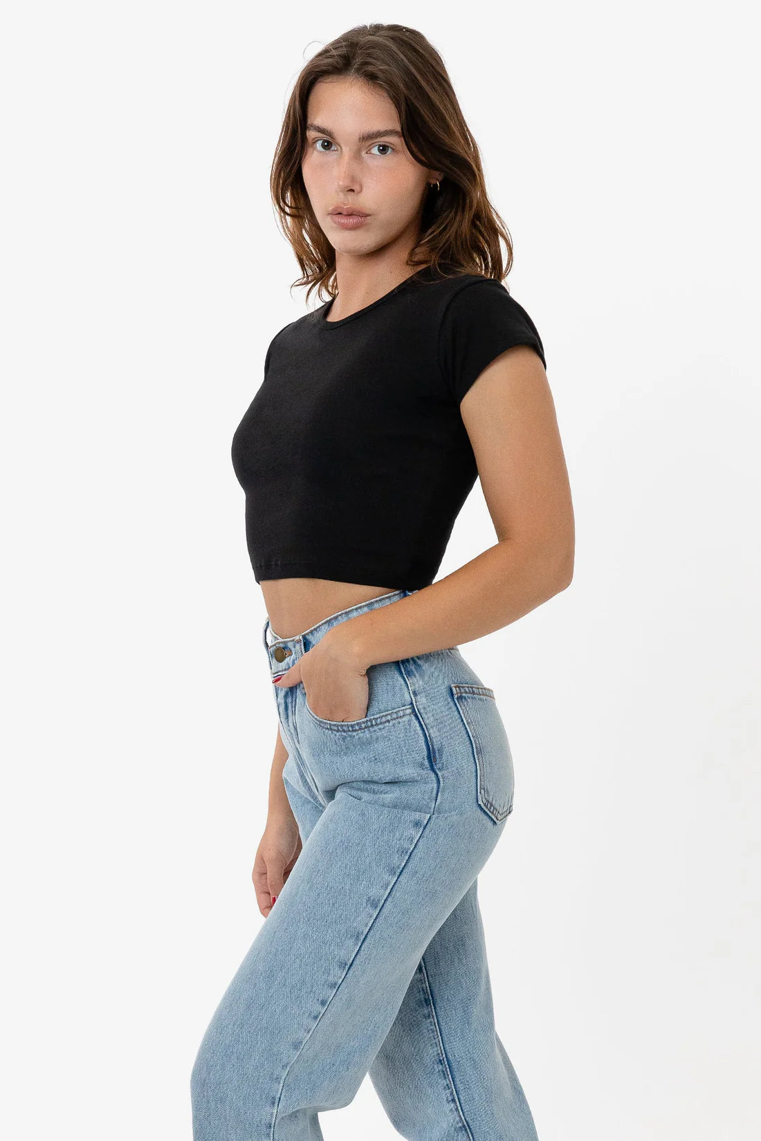 Cap Sleeves Baby Rib Crop Top | LA Apparel