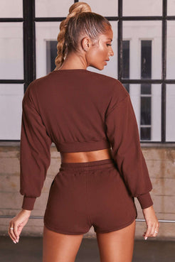 2038 - Long Sleeve Ladies Crop Short Set