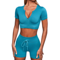Ladies Quarter Zip Short Sleeve Yoga Set | BH4011 | Blank House