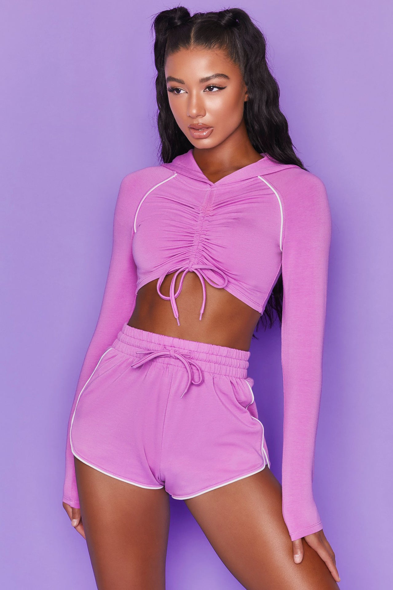 Premium Reflective Long-Sleeve Scrunch Top & Shorts Set