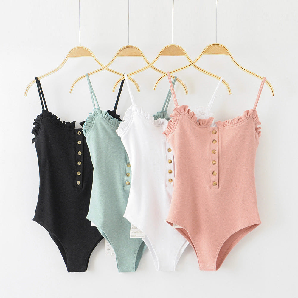 A2Z Spaghetti Strap Button Front Body Suit