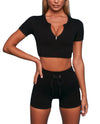 Ladies Quarter Zip Short Sleeve Yoga Set | BH4011 | Blank House