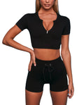 Ladies Quarter Zip Short Sleeve Yoga Set | BH4011 | Blank House