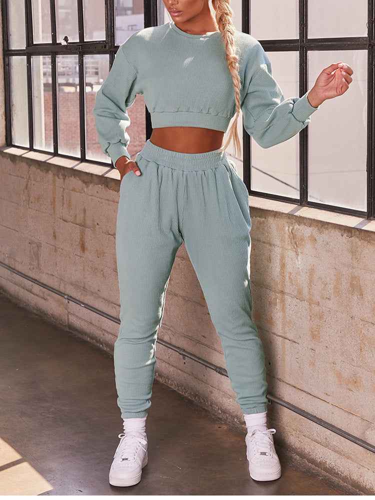 Ladies Crewneck Ribbed Sweatsuit | BH4012 | Blank House