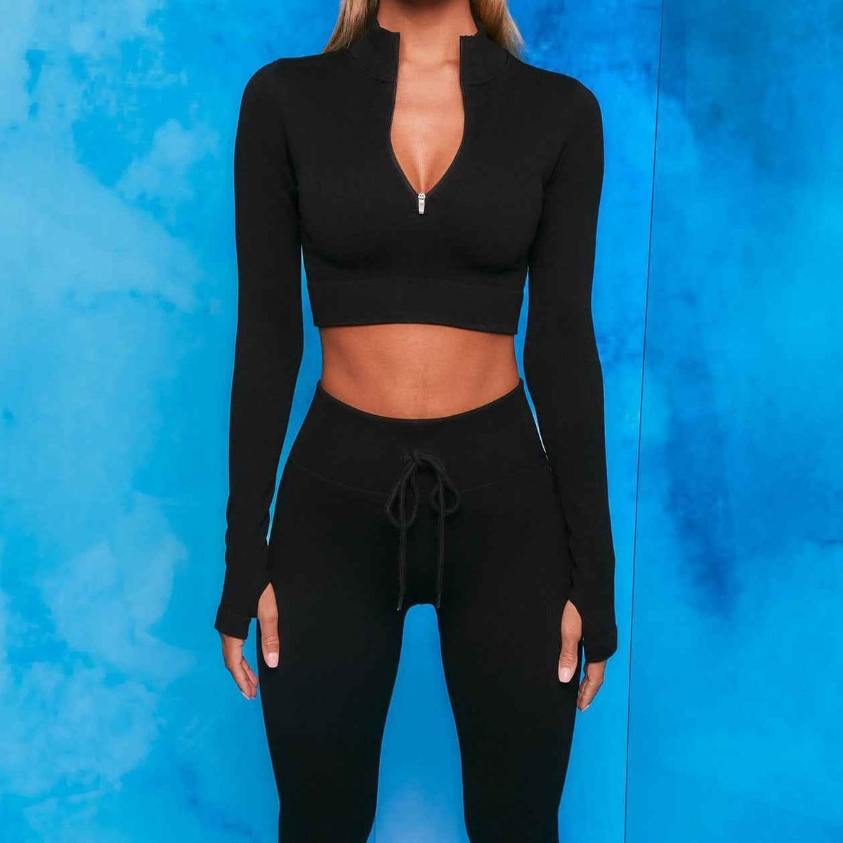 Ladies Premium Ribbed Quarter Zip Yoga Set | BH4013