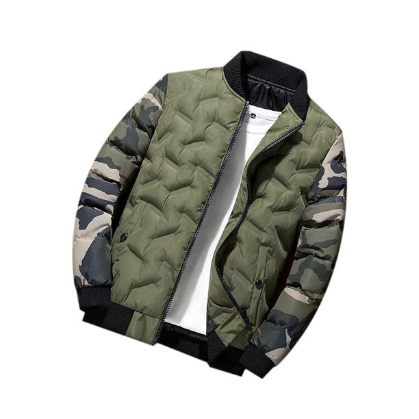 A2Z Men's Camo Sleeve Quilted Bomber Jacket